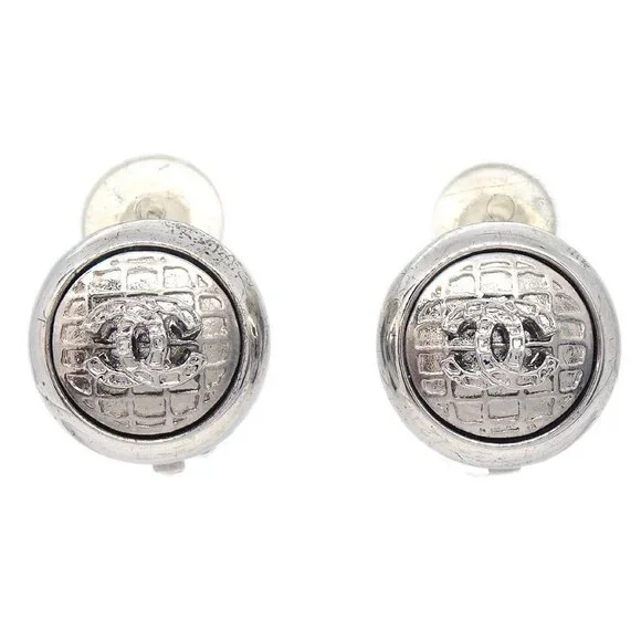 Chanel Button Clip-On Earrings Silver 00A 126452 - Picture 1 of 8